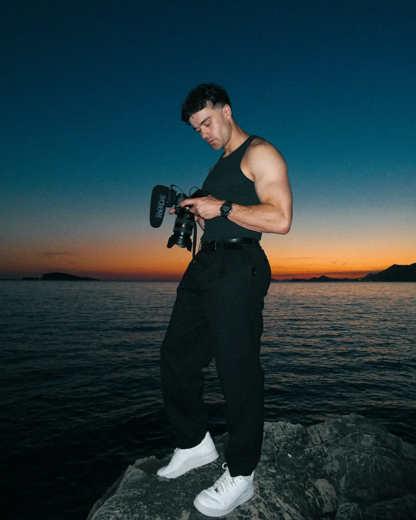 Filming content at dusk